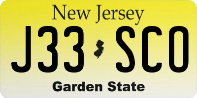 NJ license plate J33SCO