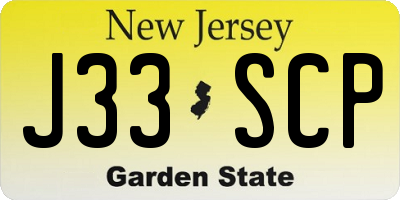 NJ license plate J33SCP