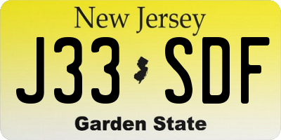 NJ license plate J33SDF