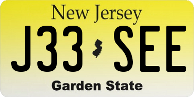 NJ license plate J33SEE