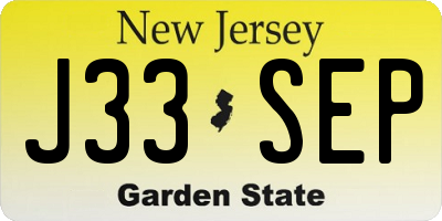 NJ license plate J33SEP