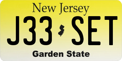 NJ license plate J33SET