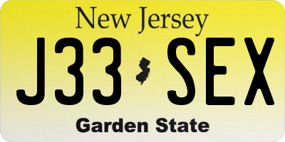 NJ license plate J33SEX