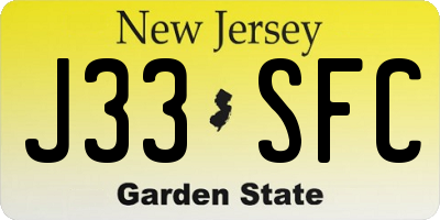 NJ license plate J33SFC