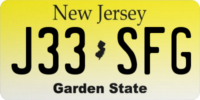 NJ license plate J33SFG