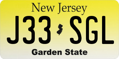 NJ license plate J33SGL