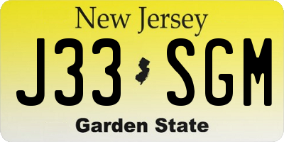 NJ license plate J33SGM