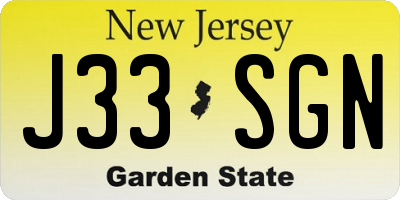 NJ license plate J33SGN