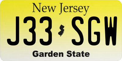 NJ license plate J33SGW