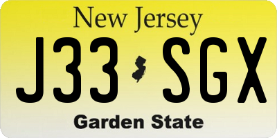 NJ license plate J33SGX