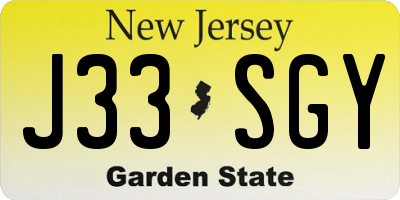 NJ license plate J33SGY