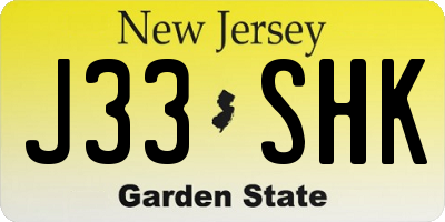 NJ license plate J33SHK
