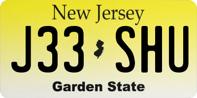 NJ license plate J33SHU