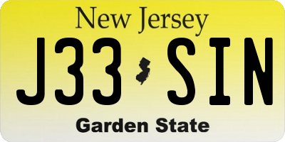 NJ license plate J33SIN