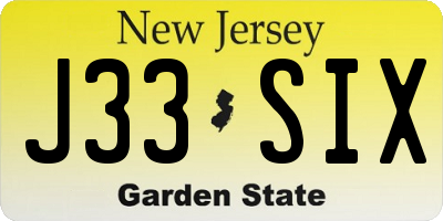 NJ license plate J33SIX