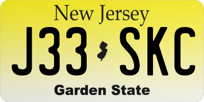 NJ license plate J33SKC