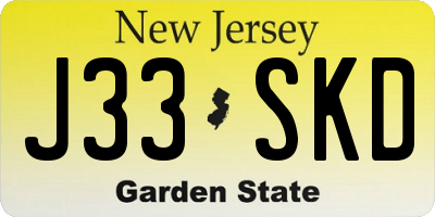 NJ license plate J33SKD