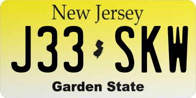 NJ license plate J33SKW
