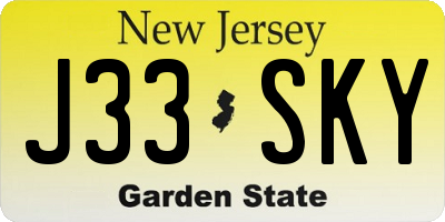 NJ license plate J33SKY