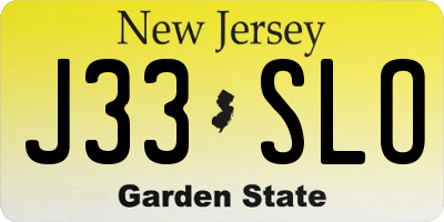 NJ license plate J33SLO