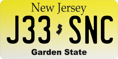 NJ license plate J33SNC