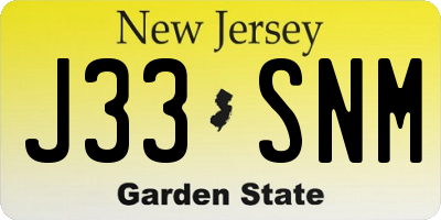 NJ license plate J33SNM