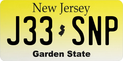 NJ license plate J33SNP