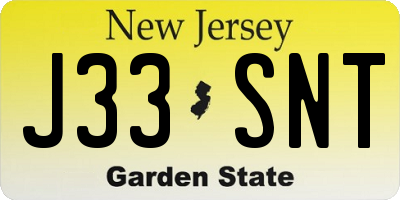 NJ license plate J33SNT