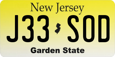 NJ license plate J33SOD