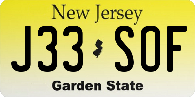 NJ license plate J33SOF