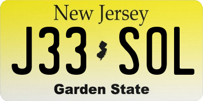 NJ license plate J33SOL