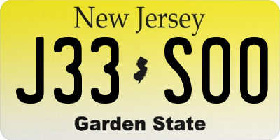 NJ license plate J33SOO