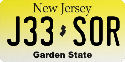 NJ license plate J33SOR