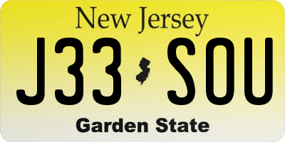 NJ license plate J33SOU