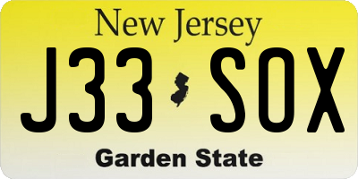 NJ license plate J33SOX