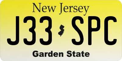 NJ license plate J33SPC