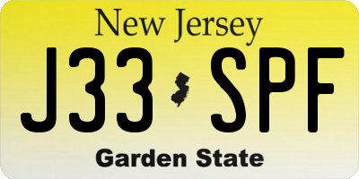NJ license plate J33SPF