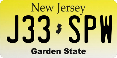 NJ license plate J33SPW