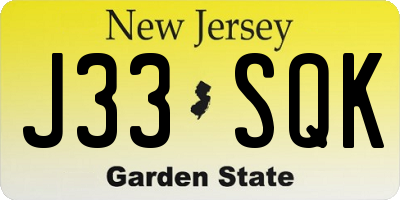 NJ license plate J33SQK
