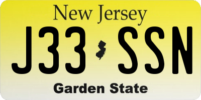 NJ license plate J33SSN