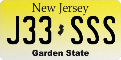 NJ license plate J33SSS