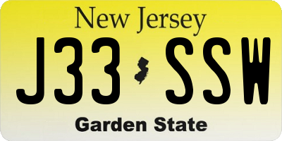 NJ license plate J33SSW