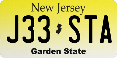 NJ license plate J33STA