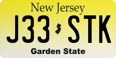 NJ license plate J33STK