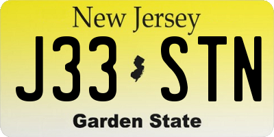NJ license plate J33STN