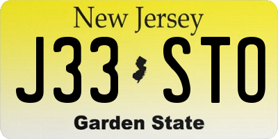 NJ license plate J33STO