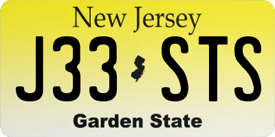 NJ license plate J33STS