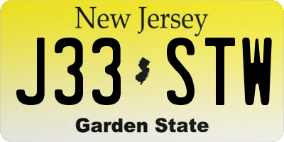 NJ license plate J33STW