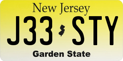 NJ license plate J33STY