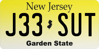 NJ license plate J33SUT